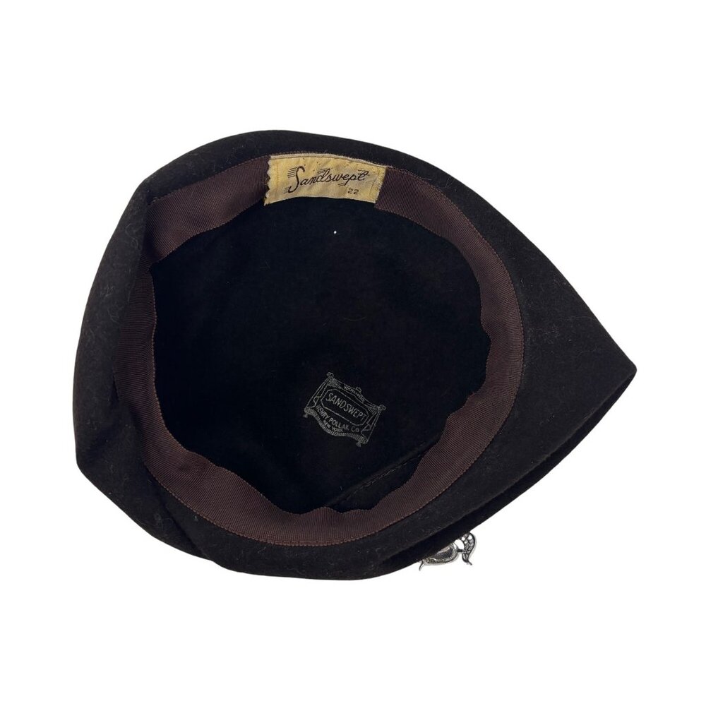 Vintage 1950s Brown Hat Womens Brown Wool Pointed Cap With Silver Brooch - Picture 12 of 12